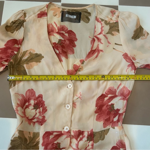 Reformation Morning Pink Floral Print Button Front Fit N Flare Mini Dress Size 2 - Picture 6 of 7